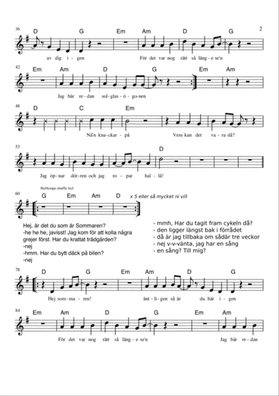 Hej Sommaren! Piano, Vocal, Guitar scores gallery preview page 2