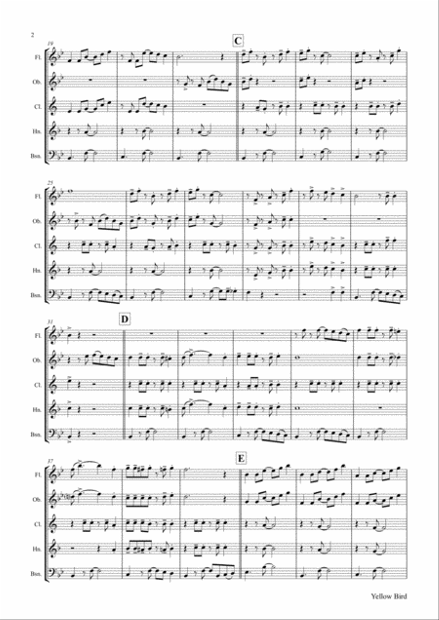 Yellow Bird - Haitian Folk Song - Calypso - Wind Quintet Woodwind Quintet scores gallery preview page 3