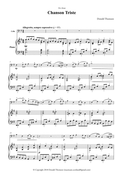 Chanson Triste for Cello and Piano image number null