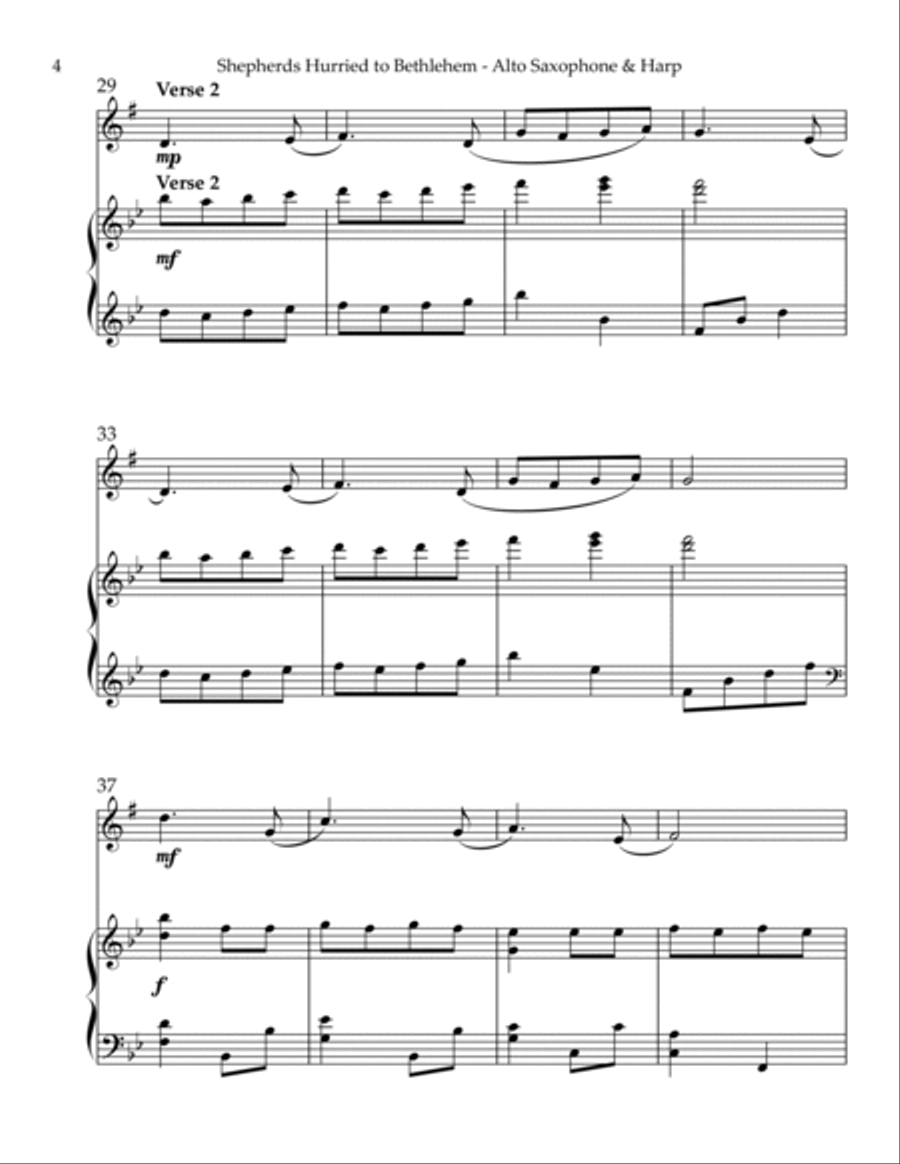 Shepherds Hurried to Bethlehem, Duet for Eb Alto Saxophone & Harp Alto Saxophone scores gallery preview page 4