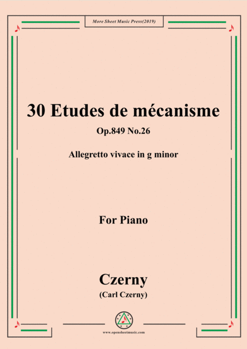 Czerny-30 Etudes de mécanisme,Op.849 No.26,Allegretto vivace in g minor,for Piano image number null