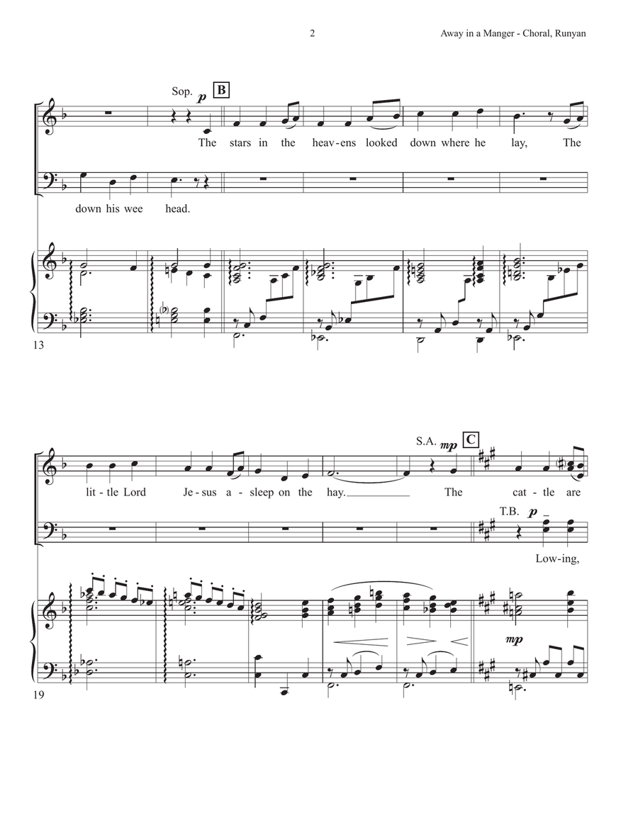 Away in a Manger (3 Melodies) 4-Part scores gallery preview page 2