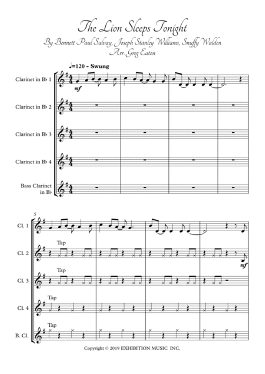 The Lion Sleeps Tonight Woodwind Ensemble scores gallery preview page 2