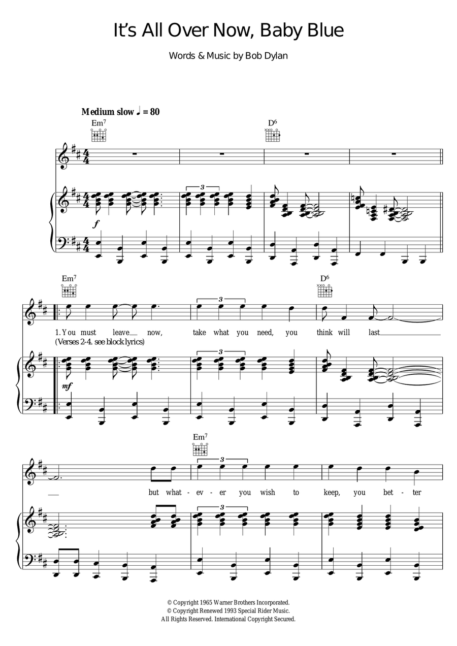 It's All Over Now, Baby Blue Piano, Vocal scores gallery preview page 1