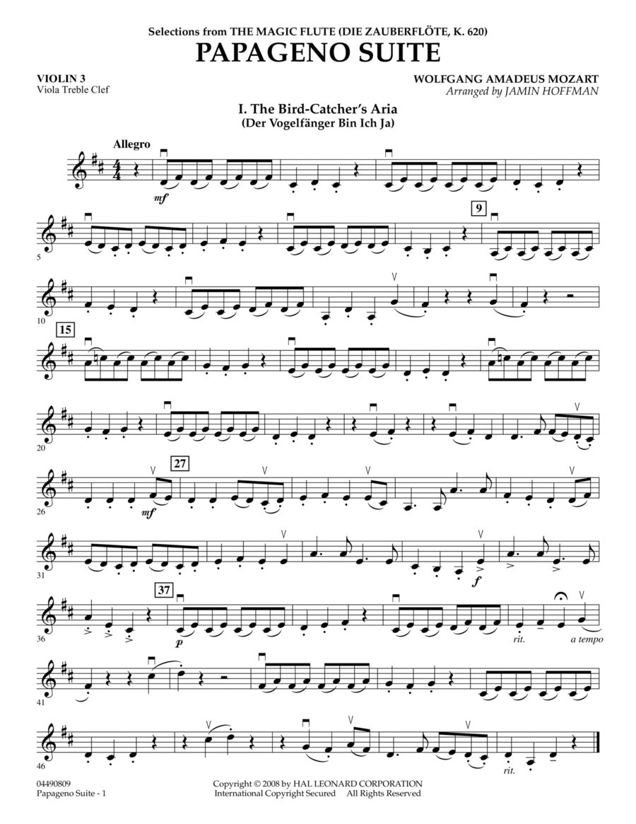 Papageno Suite - Violin 3 (Viola Treble Clef) Viola scores gallery preview page 1