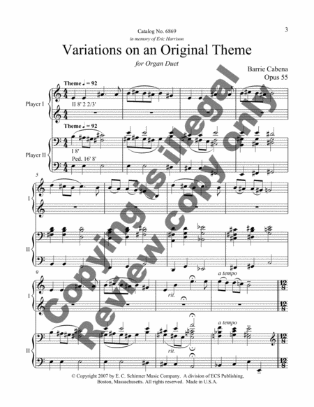 Variations on an Original Theme (Organ Duet)