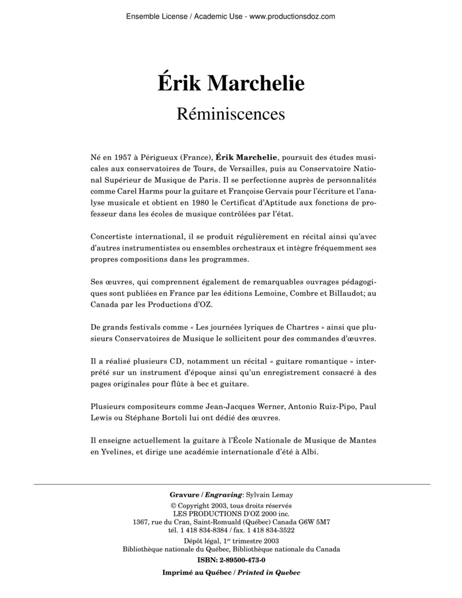Réminiscences Réminiscences Classical Guitar scores gallery preview page 1