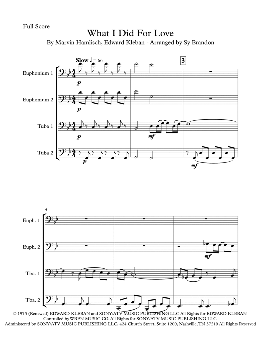 What I Did For Love Euphonium scores gallery preview page 1