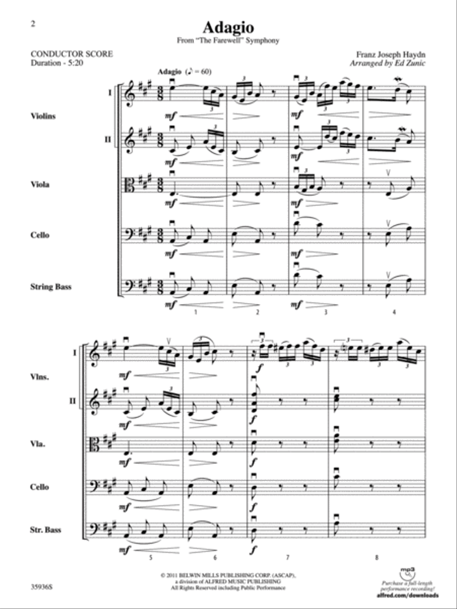 Adagio (from the Farewell Symphony) String Orchestra scores gallery preview page 2