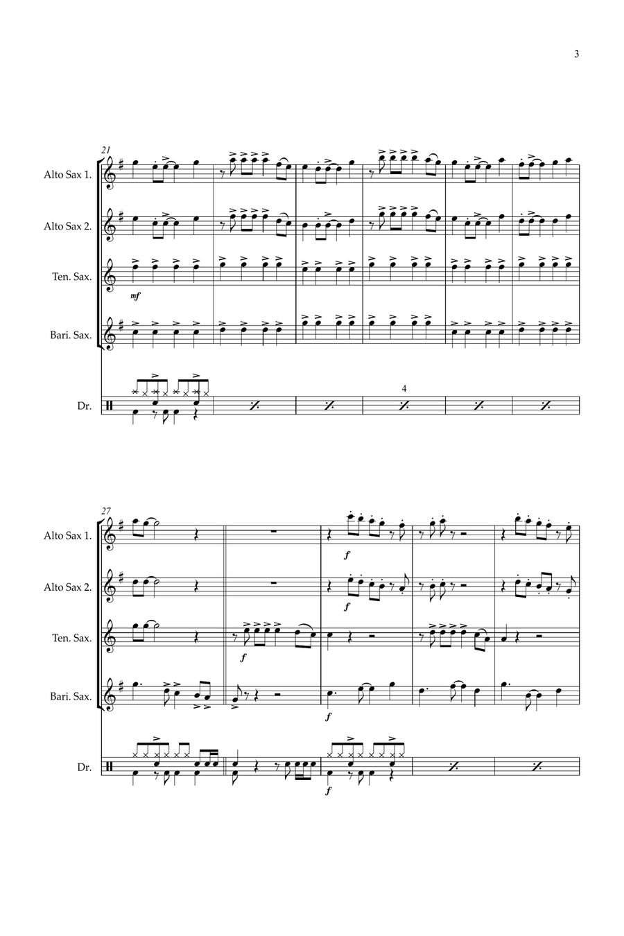 Feliz Navidad Saxophone Quartet scores gallery preview page 3