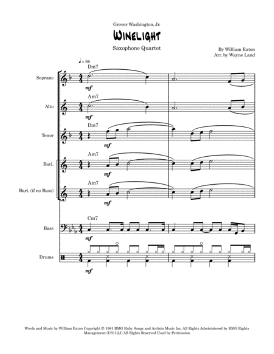 Winelight Saxophone Quartet scores gallery preview page 2