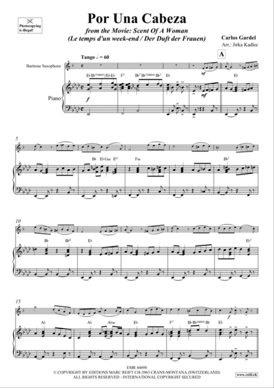 Por Una Cabeza Baritone Saxophone scores gallery preview page 3