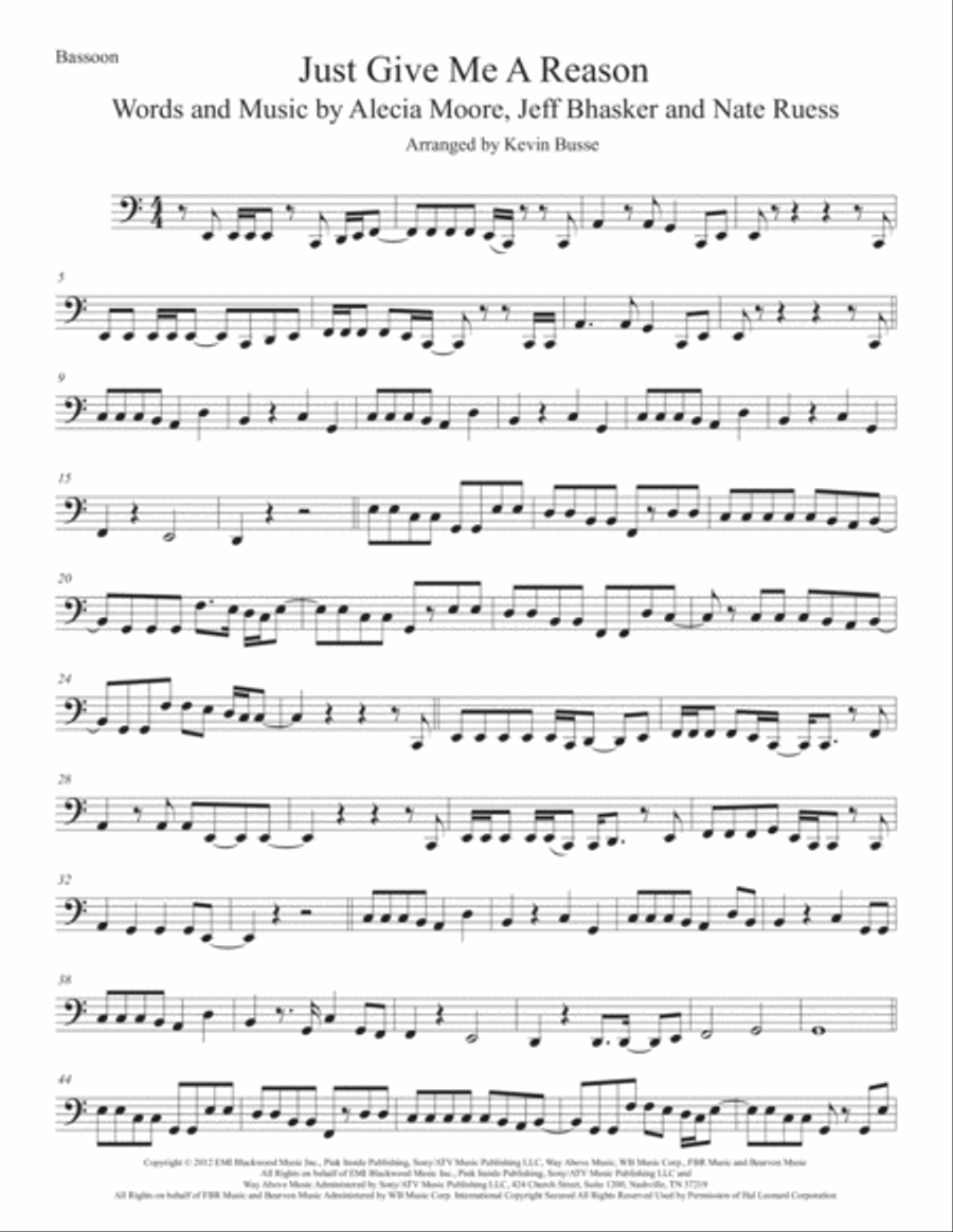 Just Give Me A Reason Just Give Me A Reason Bassoon Solo scores gallery preview page 1