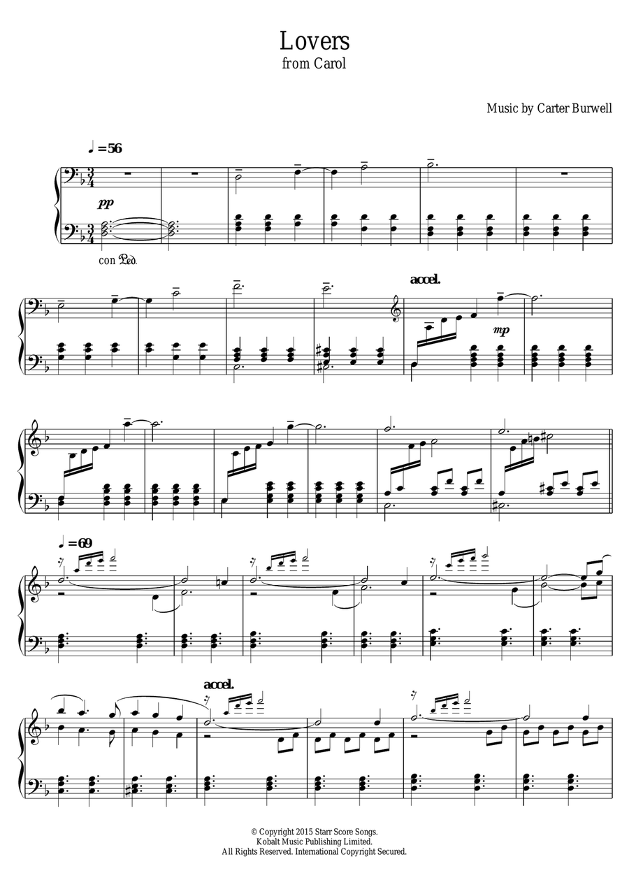 Lovers (from 'Carol') Piano Solo scores gallery preview page 1