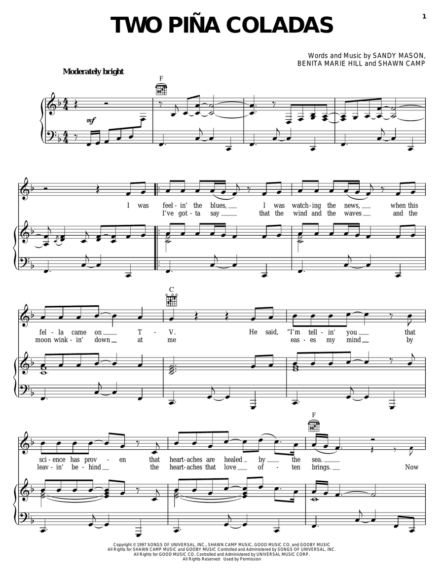 Two Pina Coladas by Garth Brooks Piano, Vocal, Guitar Digital Sheet