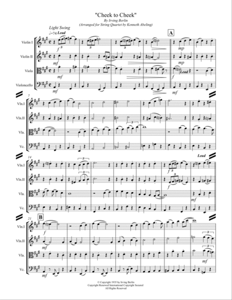 Cheek To Cheek String Quartet scores gallery preview page 2