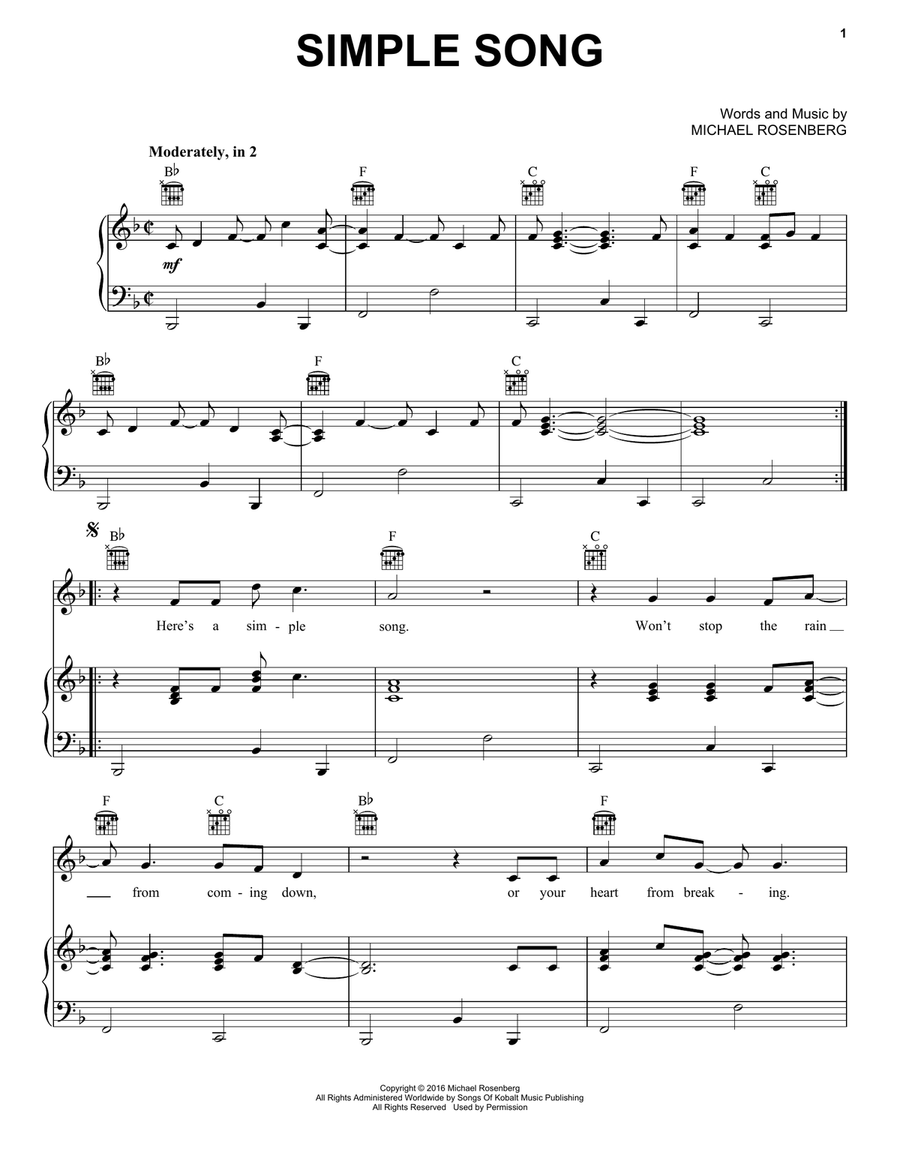 Simple Song Simple Song Piano, Vocal, Guitar scores gallery preview page 1