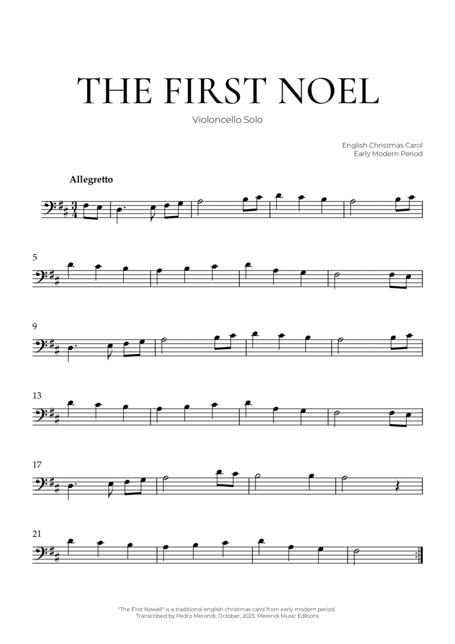 The First Noel (Violoncello Solo) - Christmas Carol Cello Solo scores gallery preview page 1