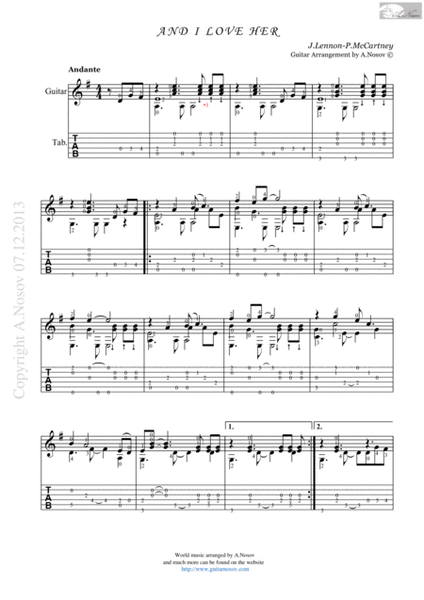 And I Love Her (Sheet music for guitar) image number null