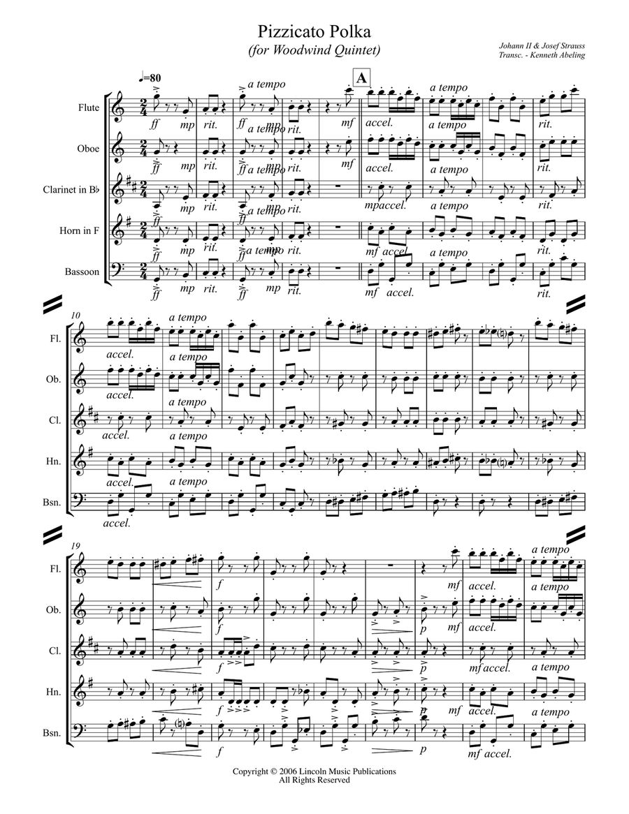 Strauss II – Pizzicato Polka (for Woodwind Quintet) Woodwind Quintet scores gallery preview page 2