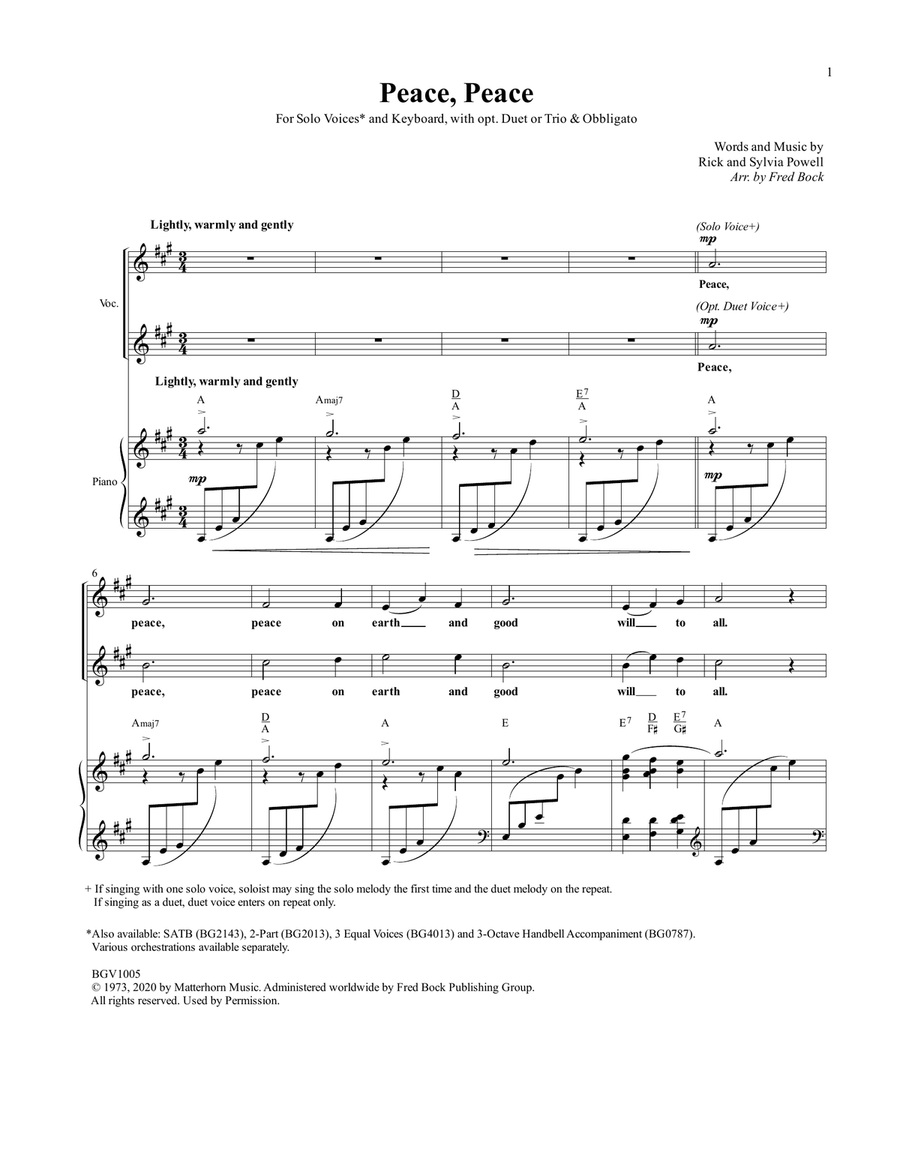 Peace, Peace Peace, Peace Voice scores gallery preview page 1