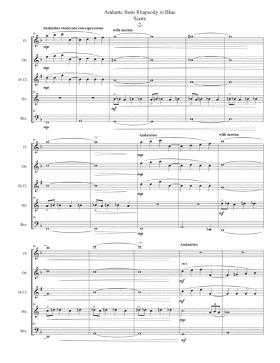 Andante from Rhapsody in Blue for Woodwind Quintet Andante from Rhapsody in Blue for Woodwind Quintet Woodwind Quintet scores gallery preview page 3