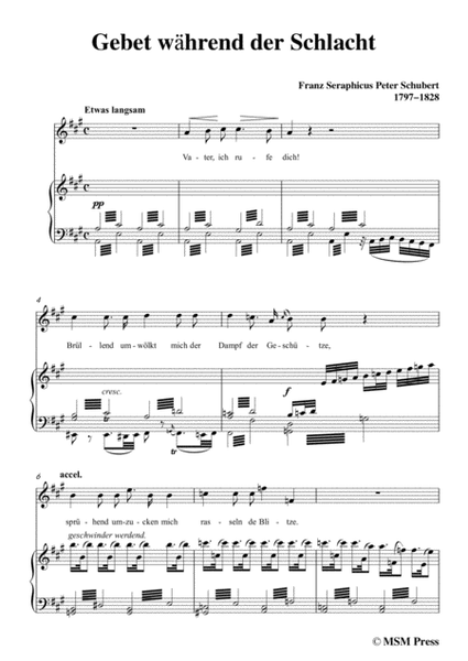 Schubert-Gebet während der Schlacht,in A Major,for Voice&Piano image number null