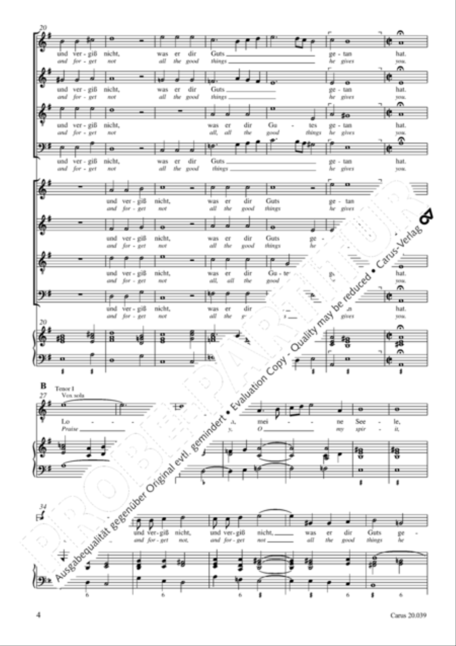 Praise the Almighty, O my spirit (Lobe den Herren, meine Seele) 4-Part scores gallery preview page 5