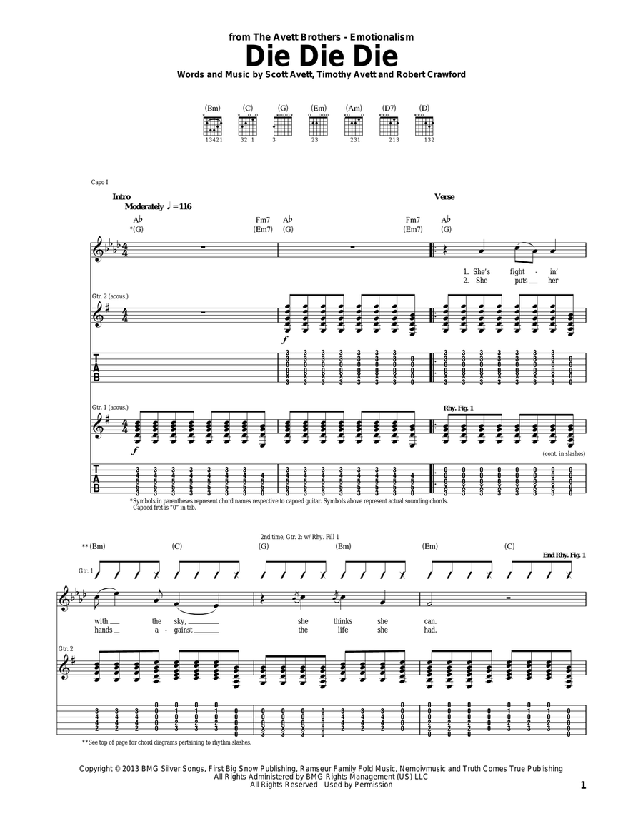 Die Die Die Acoustic Guitar scores gallery preview page 1