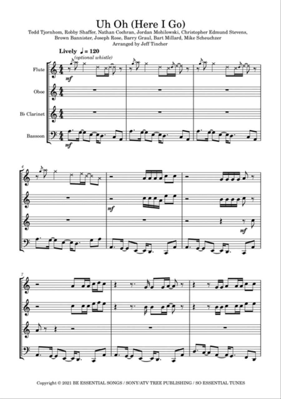 Uh Oh (here I Go) Woodwind Quartet scores gallery preview page 2