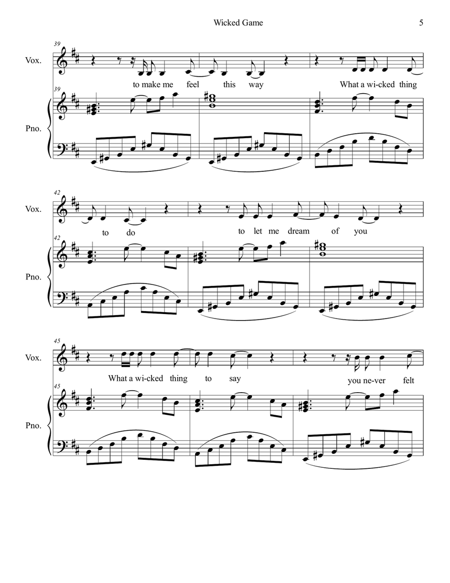 Wicked Game Piano, Vocal scores gallery preview page 6