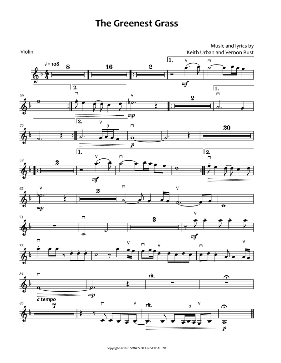 The Greenest Grass Violin Solo scores gallery preview page 1