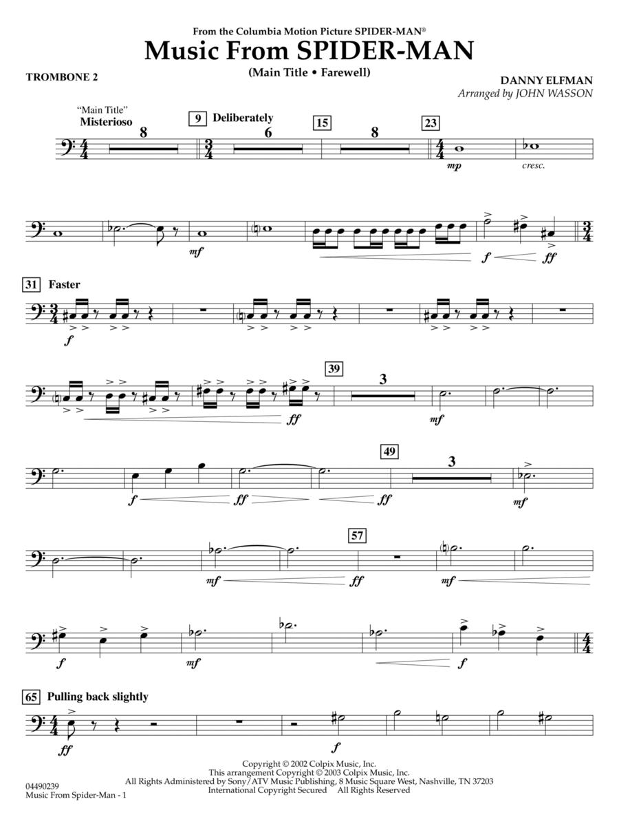 Music from Spider-Man (arr. John Wasson) - Trombone 2