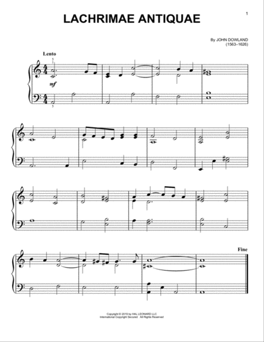 Lachrimae Antiquae Easy Piano scores gallery preview page 1