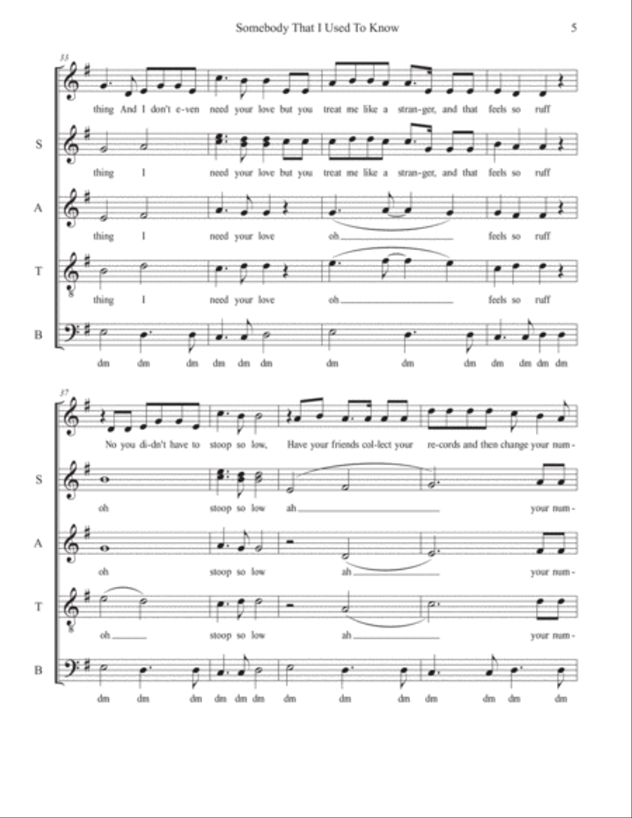 Somebody That I Used To Know 4-Part scores gallery preview page 5