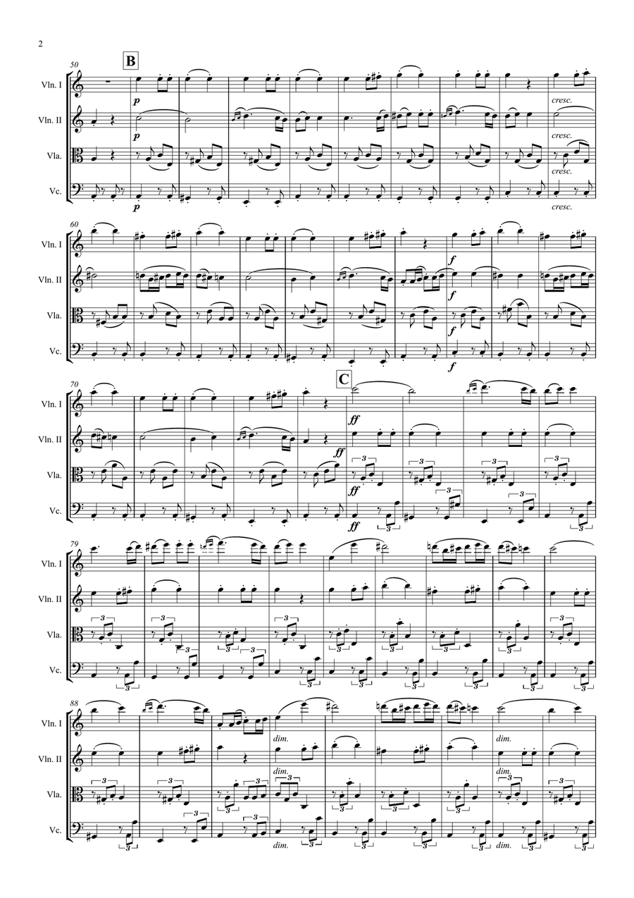 Beethoven: Symphony No.7 Op.92 Mvt.II Allegretto - string quartet String Quartet scores gallery preview page 4