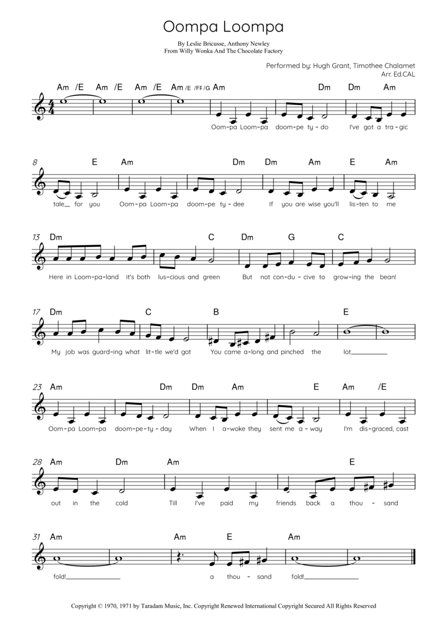 Oompa-Loompa-Doompadee-Doo Piano scores gallery preview page 1