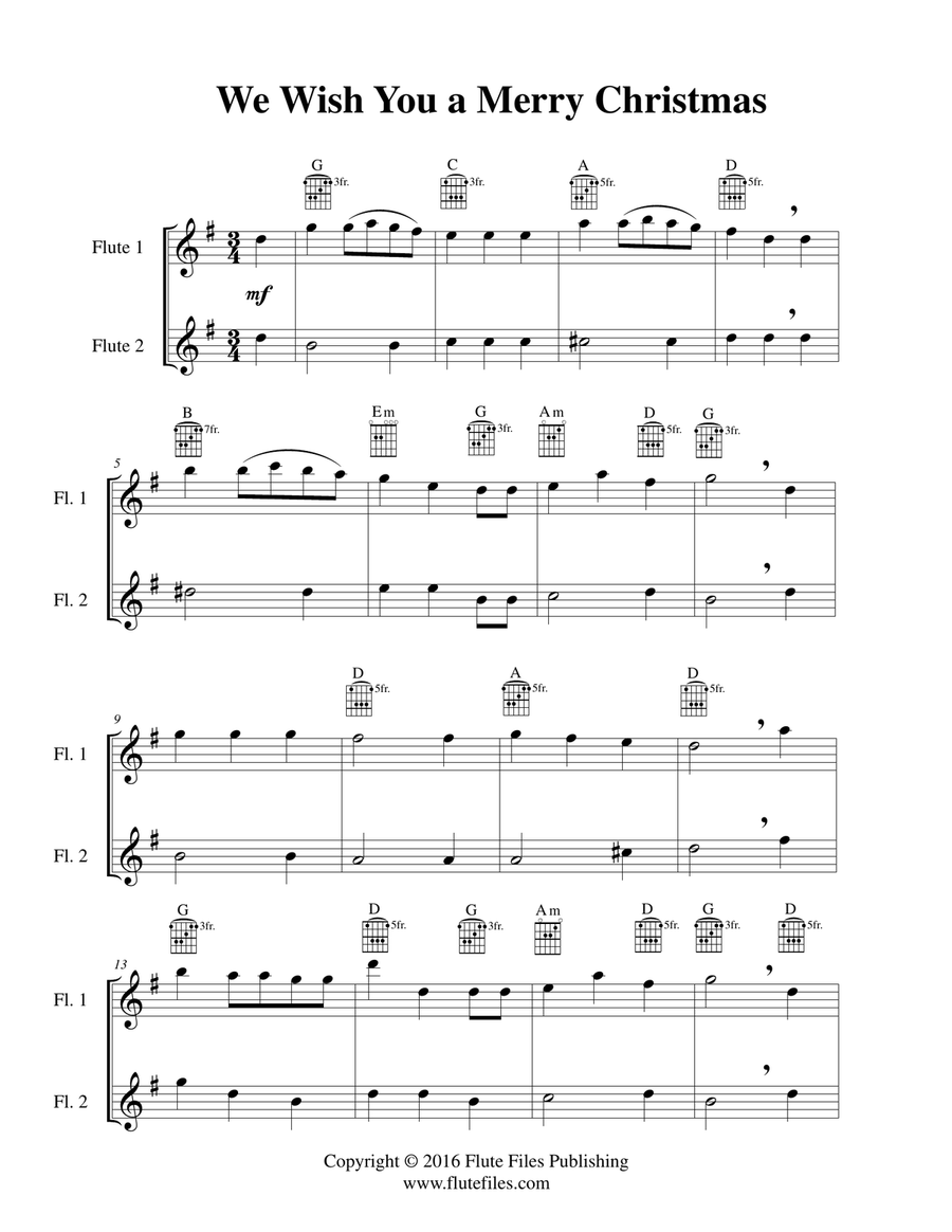 We Wish You a Merry Christmas - Flute Duet with Guitar Chords Flute Duet scores gallery preview page 3