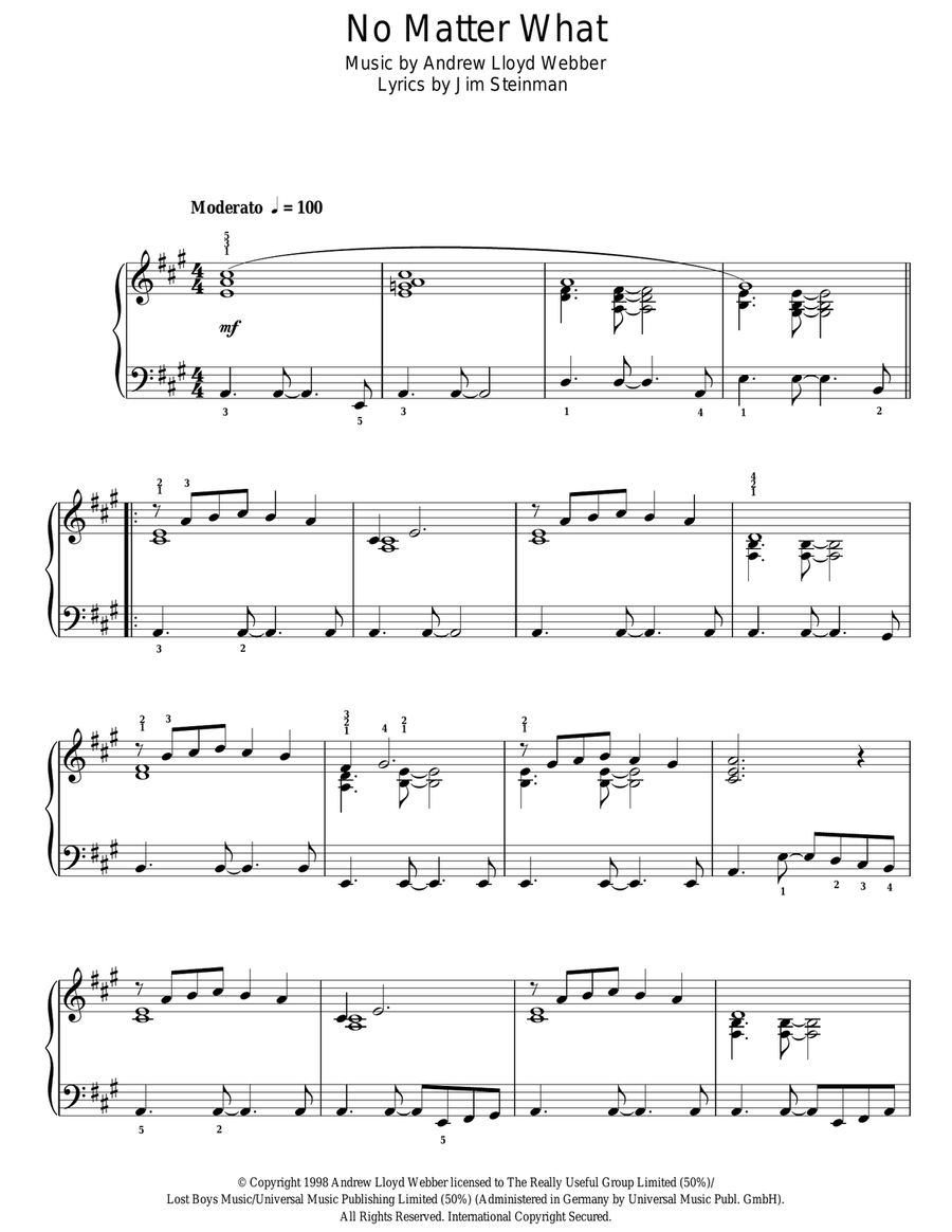 No Matter What No Matter What Voice scores gallery preview page 1