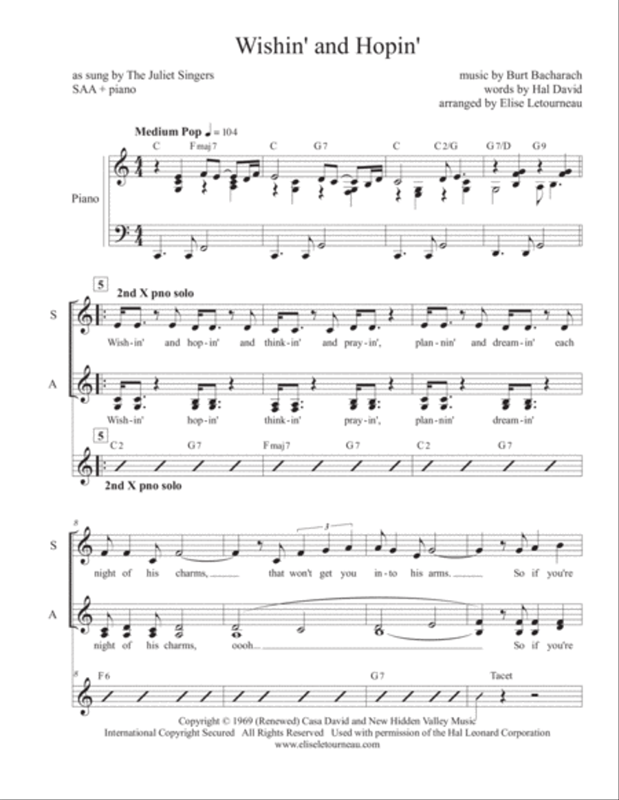 Wishin' And Hopin' Women's Choir scores gallery preview page 1