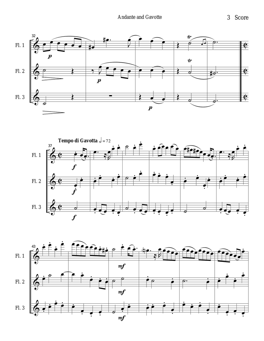 Andante and Gavotte by William Boyce for Flute Trio Flute Trio scores gallery preview page 3