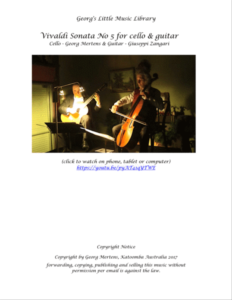Vivaldi Cello Sonata No 5 E minor arr. for cello & guitar String Duet scores gallery preview page 2