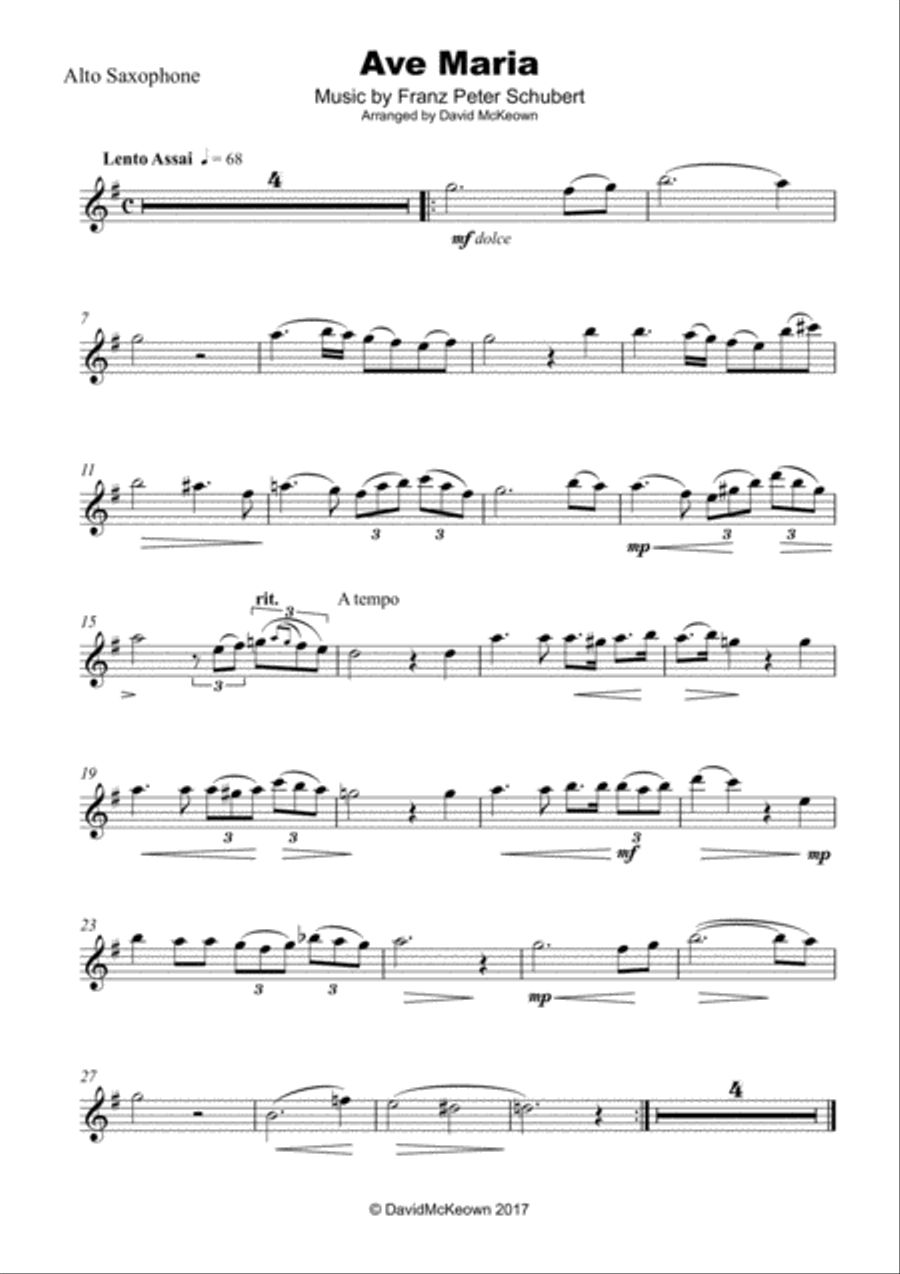 Ave Maria by Franz Schubert, for Alto Saxophone and Piano Alto Saxophone scores gallery preview page 2