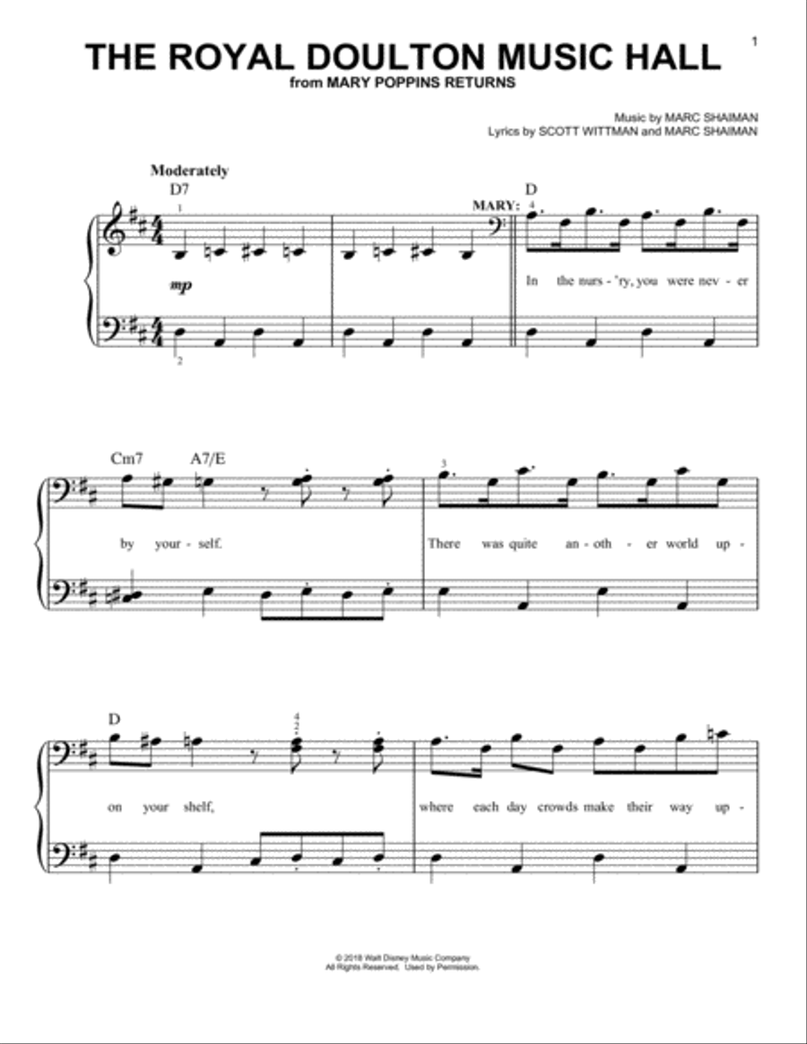 The Royal Doulton Music Hall (from Mary Poppins Returns) Easy Piano scores gallery preview page 1