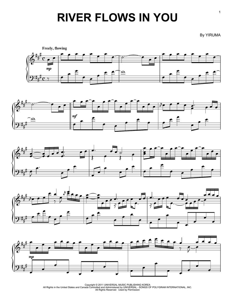 River Flows In You Piano Solo scores gallery preview page 1