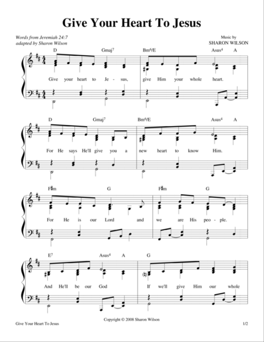 Give Your Heart To Jesus (Jeremiah 24:7) Piano, Vocal, Guitar scores gallery preview page 1