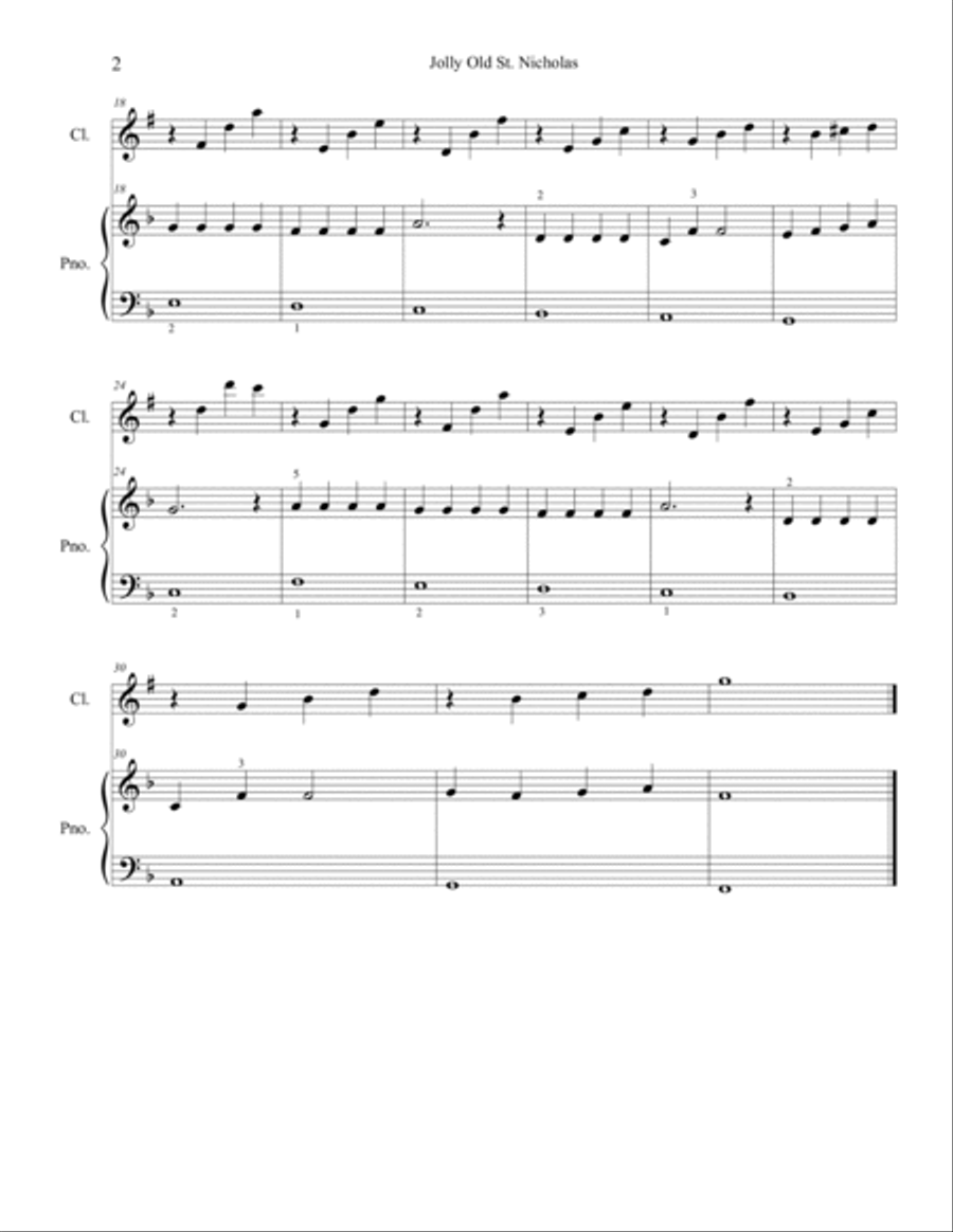 Christmas Duets for Clarinet & Piano: Jolly Old St. Nicholas Woodwind Duet scores gallery preview page 2