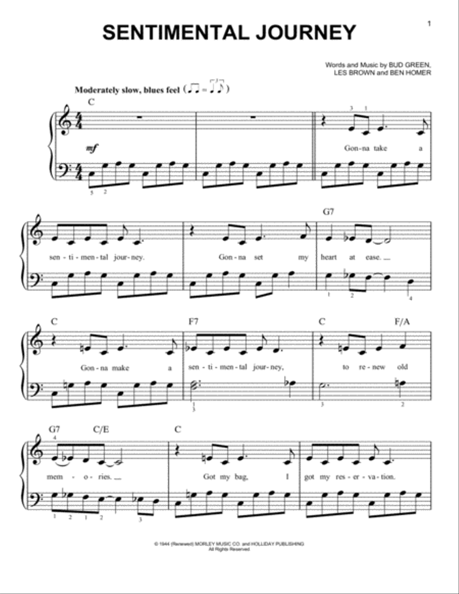 Sentimental Journey Easy Piano scores gallery preview page 1