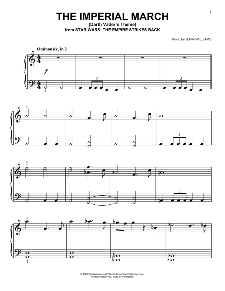 The Imperial March (Darth Vader's Theme) Easy Piano scores gallery preview page 1