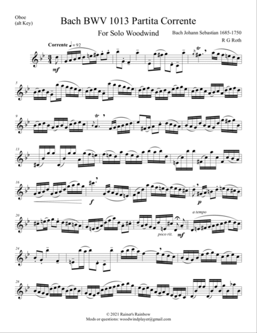 Bach 1723 BWV 1013 Partita in 4 Movements for Oboe or English Horn (transposed) English Horn scores gallery preview page 4